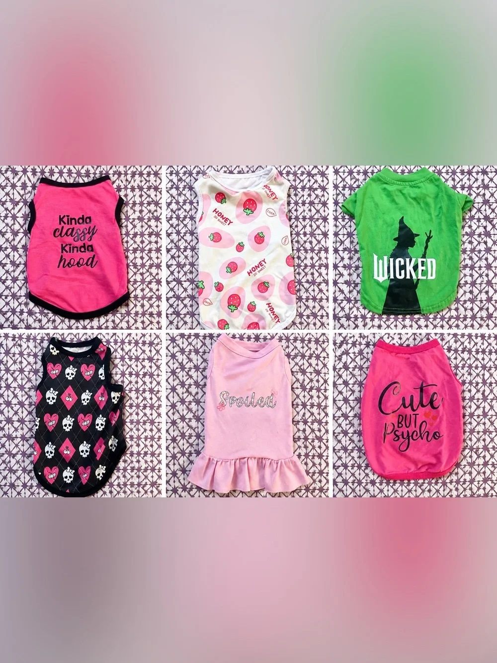 6-Piece Small Dog Clothes Bundle XS-S – Cute Graphic Shirts & Dress